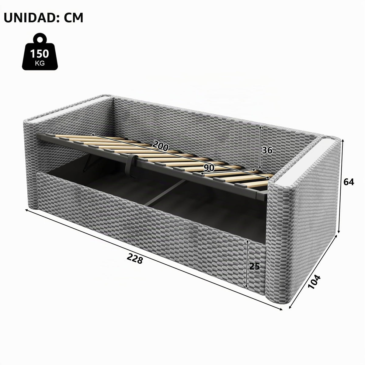 Moimhear Cama de día, diván cama, sofá cama, diseño de cama extensible multifuncional con tira de luz LED, somier de listones (sin colchón), terciopelo (beis, 90 x 200 cm+180 x 200 cm)