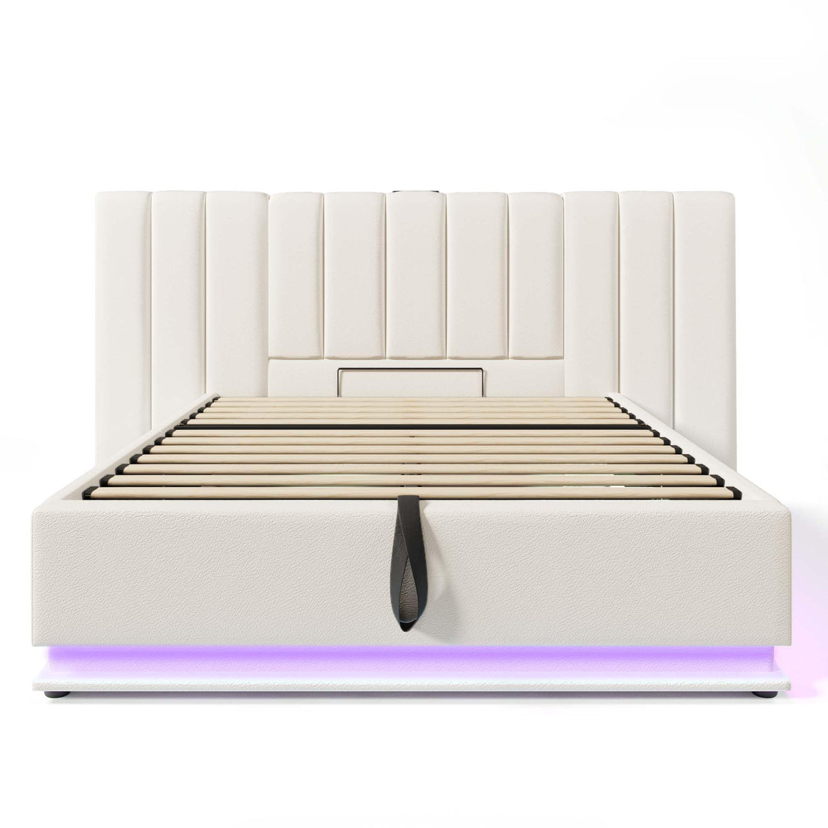 Cama tapizada 180×200cm, Cama Doble con canapé con LED y función de Carga USB-C, PU, sin colchón ni mesita de Noche (Blanco, 180 x 200 cm)