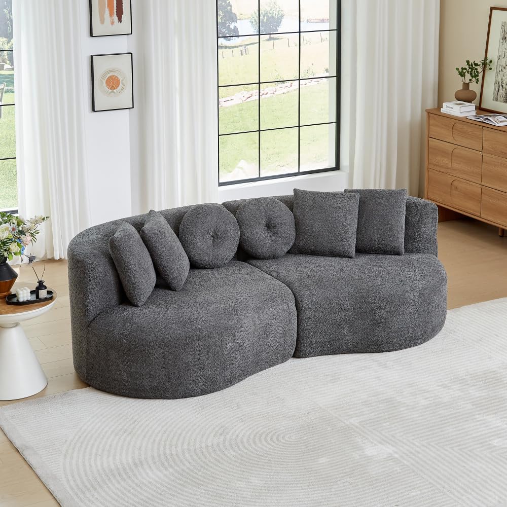 Bladez Sofá modular de 4 plazas chenilla sofá curvado en la nube gris