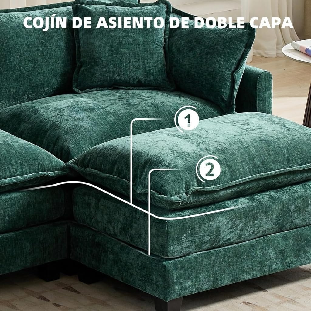 Sofá Modular Modular de 380.0 cm en Forma de L, sofás Convertibles de Gran tamaño, sofá de felpilla de 4 plazas con Asiento Profundo SleeperCloud con Almohadas y 2 otomanas para Sala de