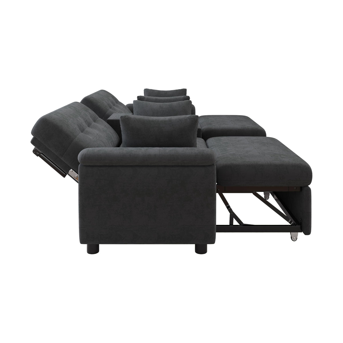 LAKFEW Sofa Cama con Cama Extensible y Taburete Almacenaje, Sofa Rinconera con USB, Lámpara de Lectura, Mesa Plegable con 2 Posavasos, 205x205x85 cm, Gris