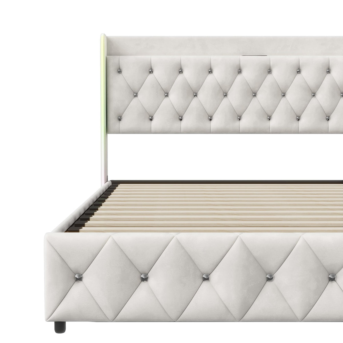 Cama tapizada de 160 x 200 cm, cama doble LED con espacio de almacenamiento, cabecero y función de carga USB C, cama de almacenamiento hidráulico, respaldo con somier de láminas de madera