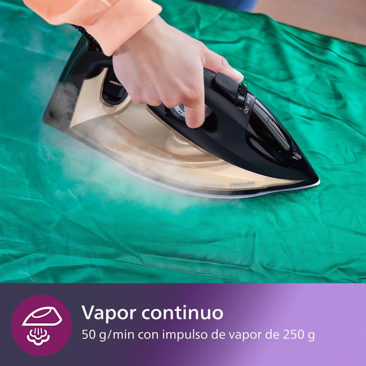 Philips Azur Series 7000 Plancha de vapor - 2800 W, 50 g/min de vapor continuo, 250g de golpe de vapor, vapor vertical, suela SteamGlide Plus, Louros/Algodón Azul (DST7020/20)