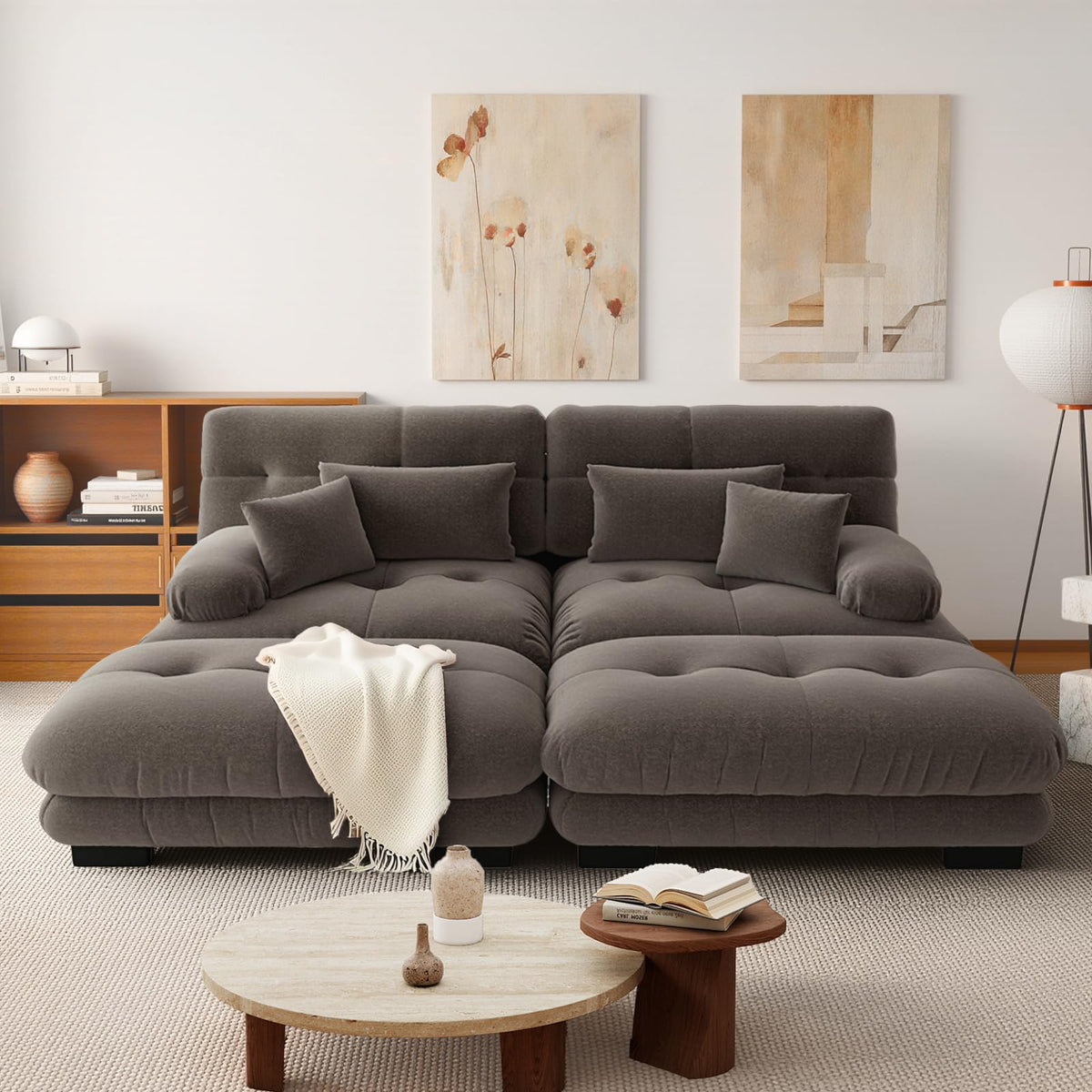 SoarFlash Sofá U Modular de 4 plazas para salón Moderno, sofá Nube de Tela Chenille con reposabrazos, Color Amarillo, 145×406 cm