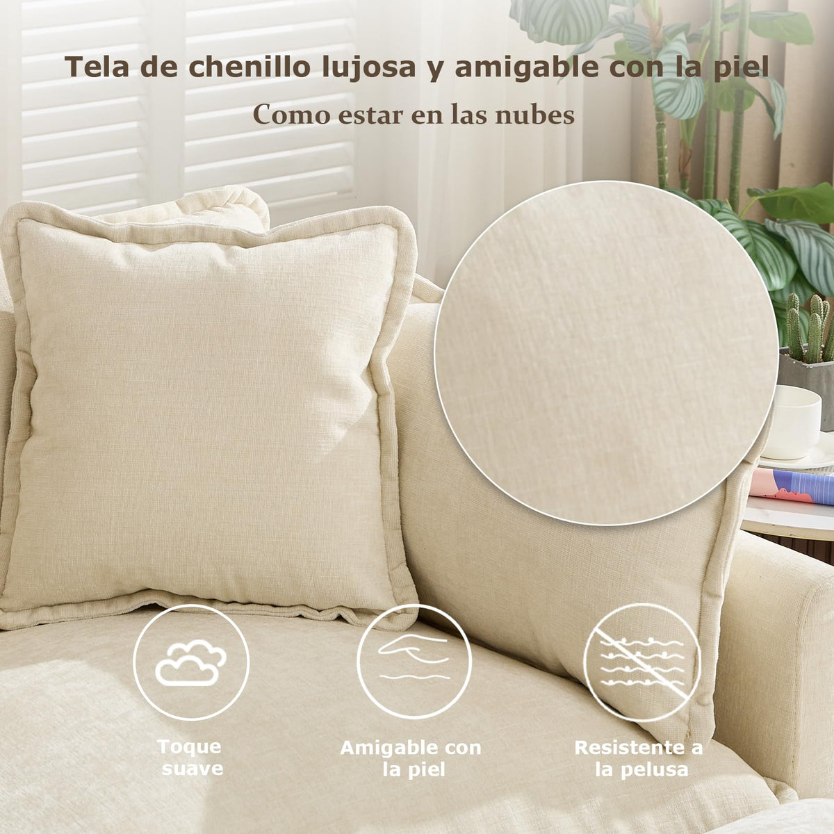 Sofá de salón modular 4 plazas 380cm, chenilla azul con cojines dobles