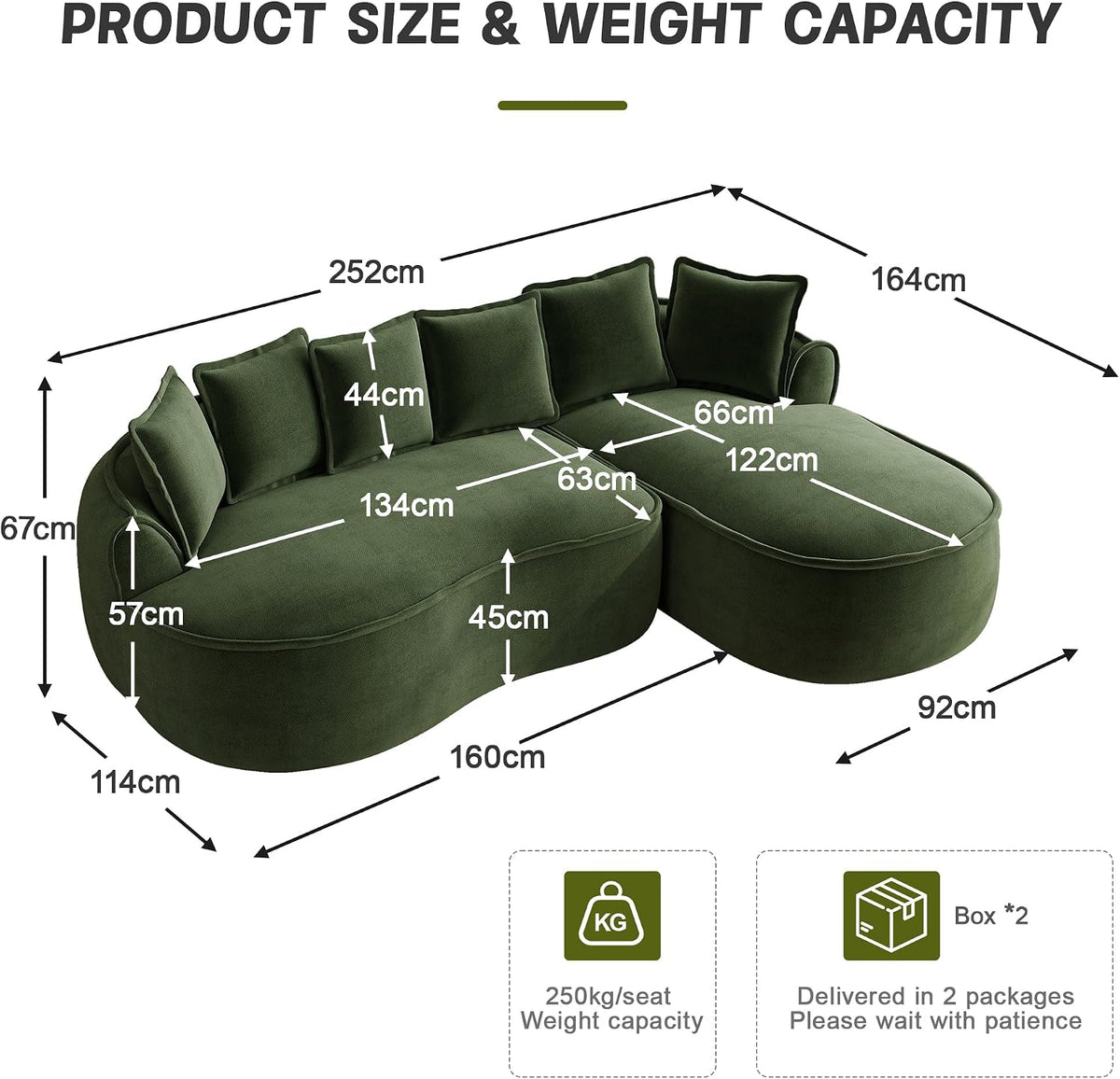 Sofá modular en forma de L sin marco, cómodo sofá de chenilla nube con asiento profundo, chaise longue moderno, extra grande, cojín ideal para salón, color verde