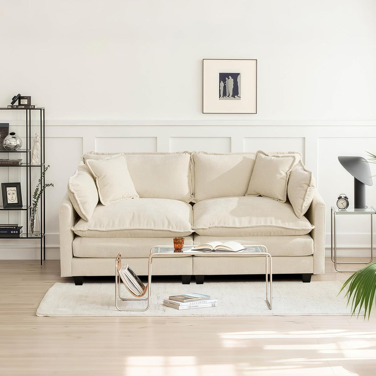 Sofá Modular Modular de 380.0 cm en Forma de L, sofás Convertibles de Gran tamaño, sofá de felpilla de 4 plazas con Asiento Profundo SleeperCloud con Almohadas y 2 otomanas para Sala de