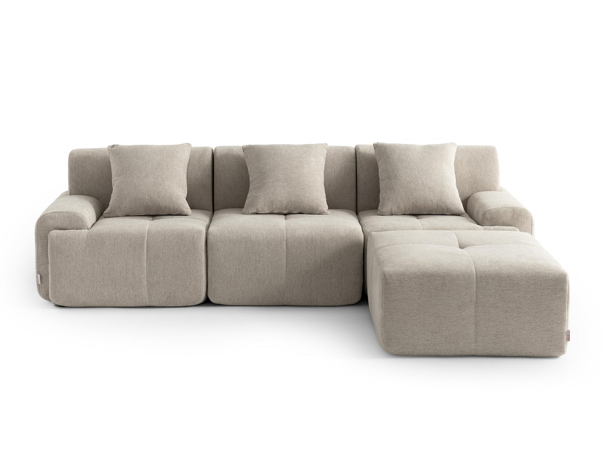 Sofá Modular 3 plazas con Chaise Longue, tapizado en Chenilla, Fundas de Cojines desenfundables (Gris Mineral, 3 plazas con Chaise Longue)