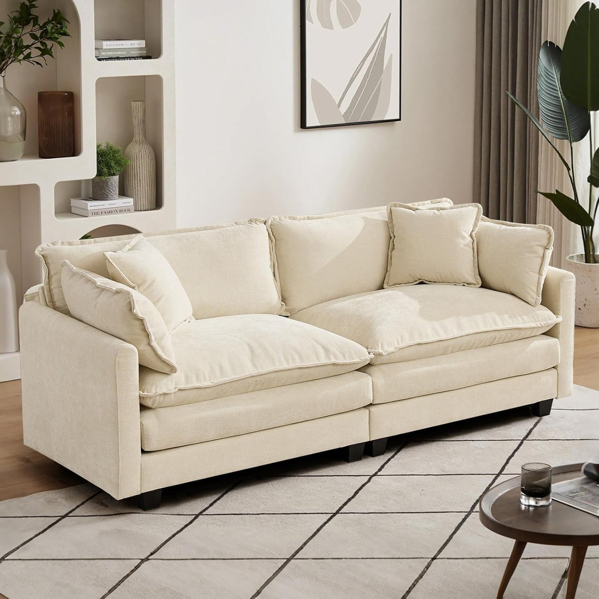 Sofá Modular Modular de 380.0 cm en Forma de L, sofás Convertibles de Gran tamaño, sofá de felpilla de 4 plazas con Asiento Profundo SleeperCloud con Almohadas y 2 otomanas para Sala de