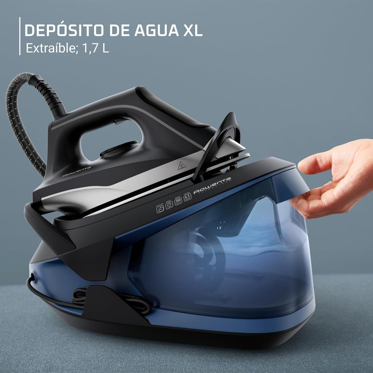 Rowenta Turbosteam, Centro de planchado, Golpe vapor 350g/min, Negro/Azul