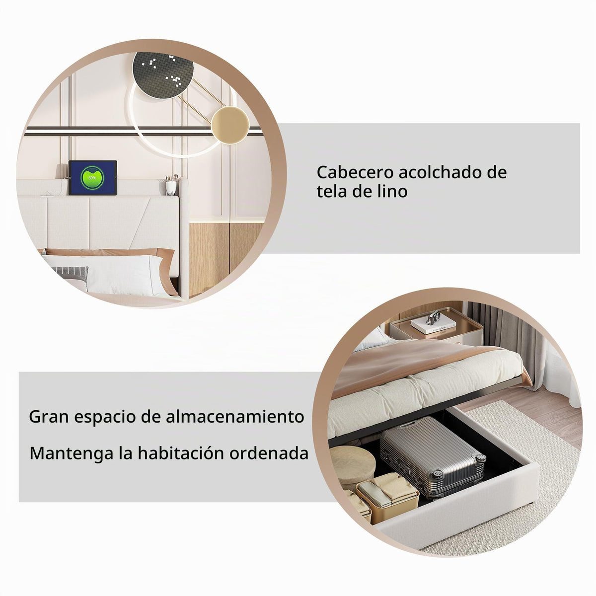 Cama tapizada de 160 x 200 cm, cama doble LED con espacio de almacenamiento, cabecero y función de carga USB C, cama de almacenamiento hidráulico, respaldo con somier de láminas de madera