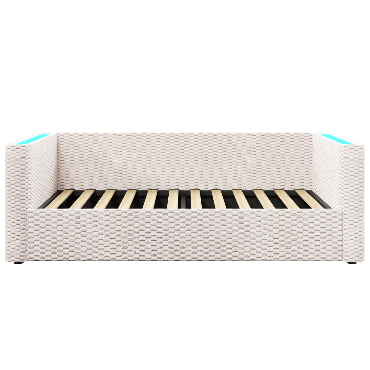 Moimhear Cama de día, diván cama, sofá cama, diseño de cama extensible multifuncional con tira de luz LED, somier de listones (sin colchón), terciopelo (beis, 90 x 200 cm+180 x 200 cm)