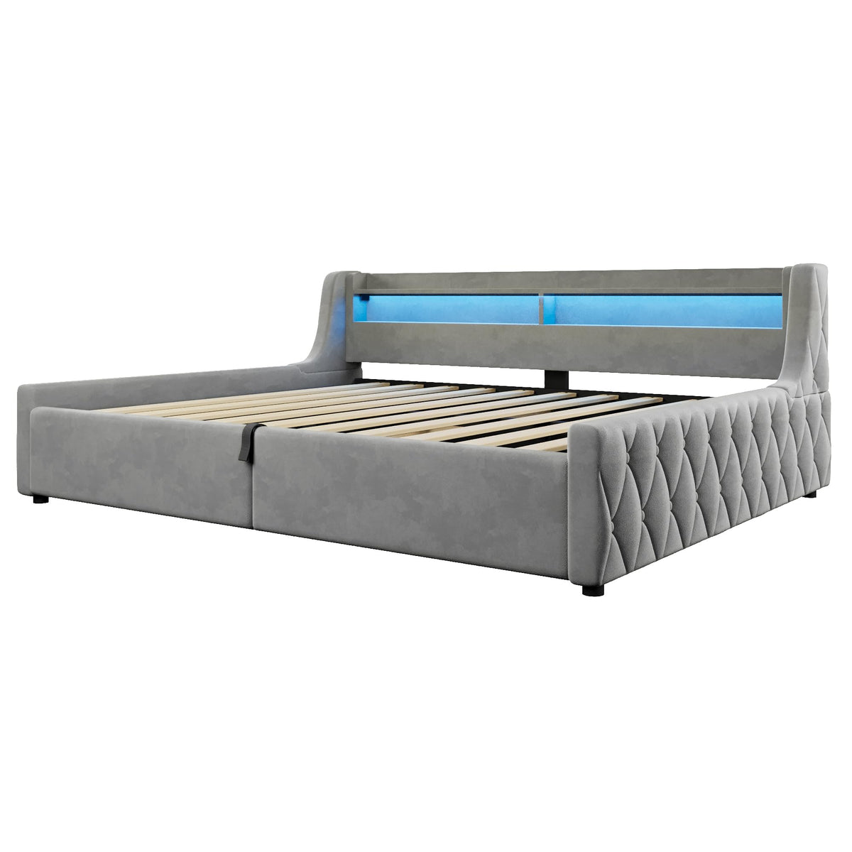 Cama con plataforma de terciopelo 90 x 200 cm, con espacio de almacenamiento hidráulico e iluminación LED (color crema, 90 x 200 cm)