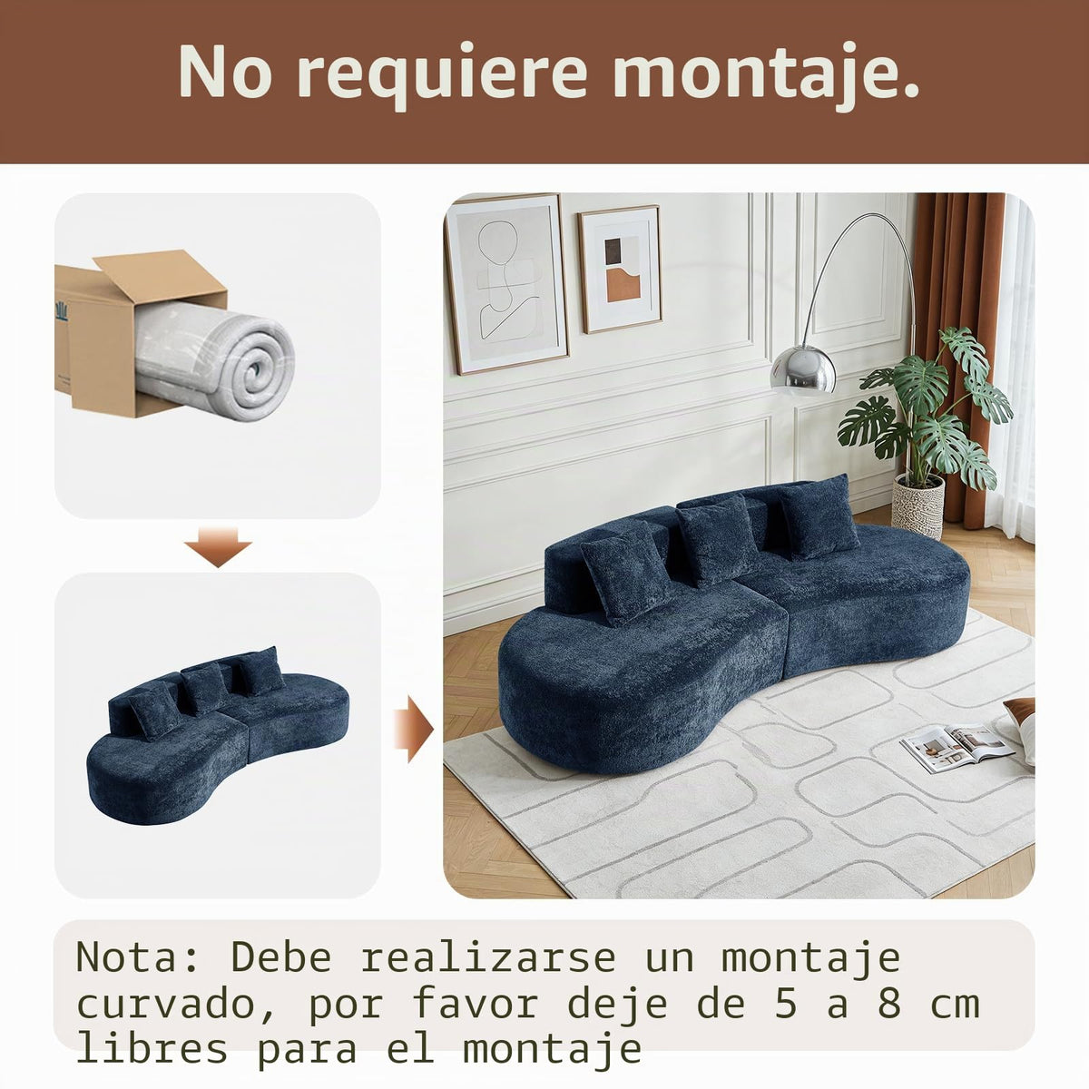 Bladez Sofá esquinero moderno curvado de 5 plazas, sofá modular de terciopelo, diseño curvado, cómodo sofá tapizado, cómodo sofá tapizado con cojines, adecuado para salón y apartamento, color blanco