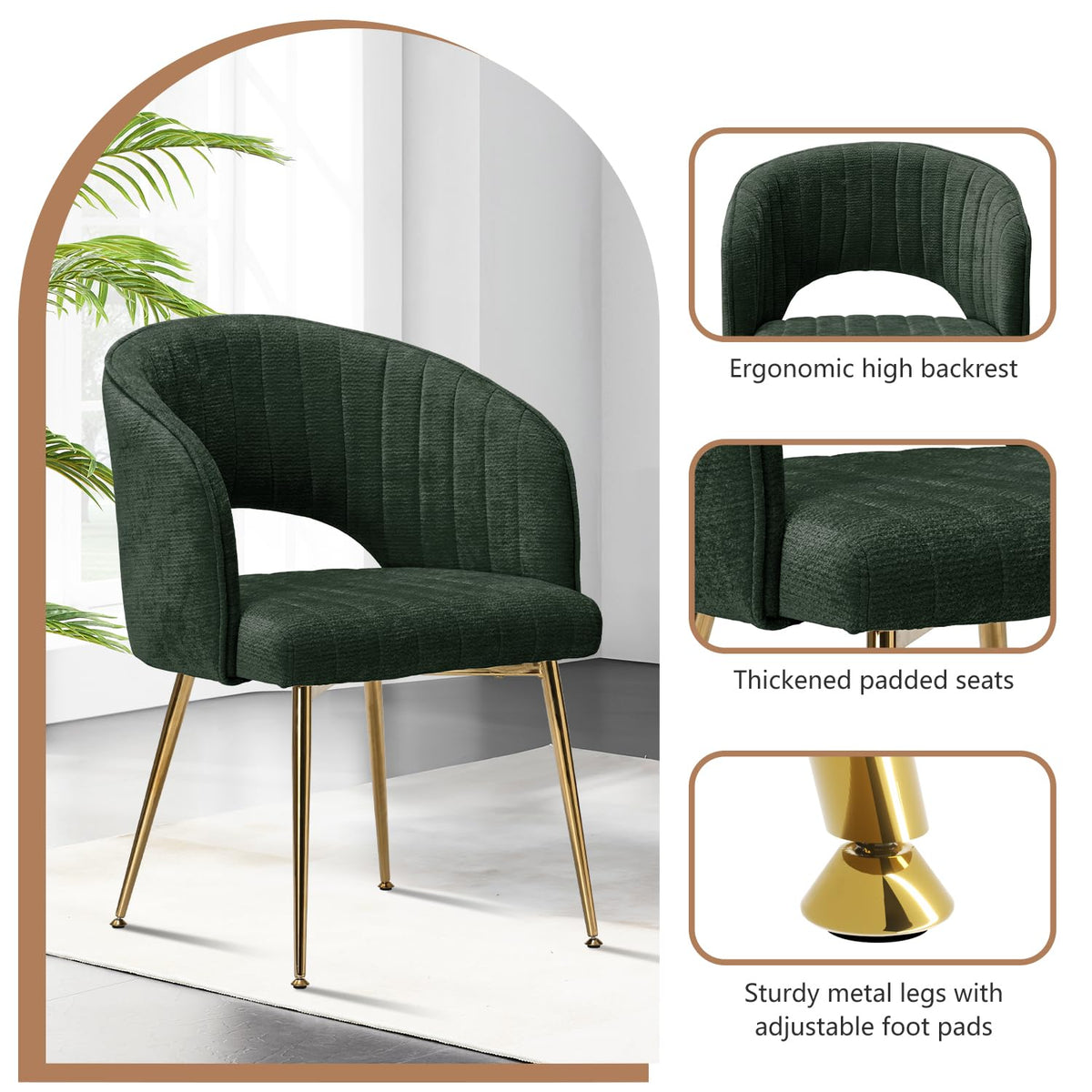 Juego de 6 sillas de comedor de terciopelo, sillas tapizadas con reposabrazos, patas doradas, sillas de cocina, para salón, dormitorio, oficina (6, blanco crema)