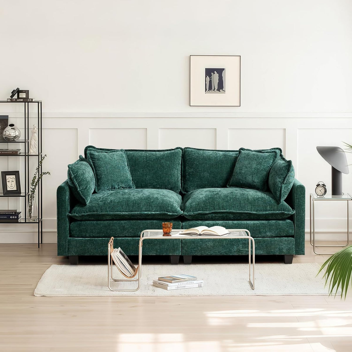 Sofá Modular Modular de 380.0 cm en Forma de L, sofás Convertibles de Gran tamaño, sofá de felpilla de 4 plazas con Asiento Profundo SleeperCloud con Almohadas y 2 otomanas para Sala de
