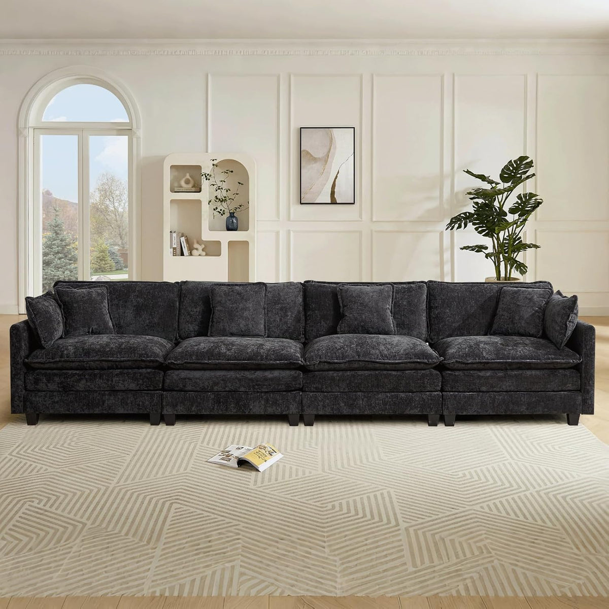 Sofá Modular Modular de 380.0 cm en Forma de L, sofás Convertibles de Gran tamaño, sofá de felpilla de 4 plazas con Asiento Profundo SleeperCloud con Almohadas y 2 otomanas para Sala de