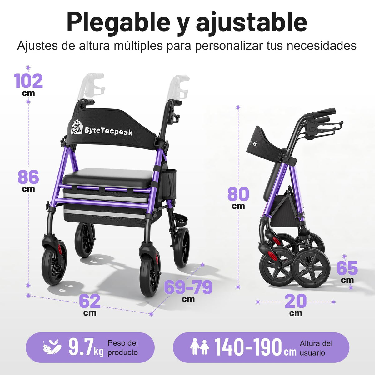R4 Andador Plegable de 4 Ruedas con Asiento