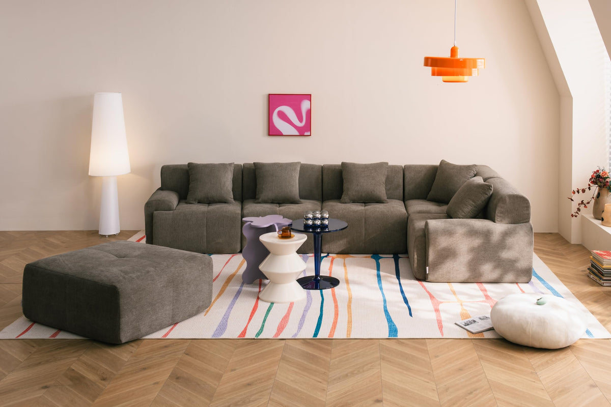 Sofá Modular 3 plazas con Chaise Longue, tapizado en Chenilla, Fundas de Cojines desenfundables (Gris Mineral, 3 plazas con Chaise Longue)