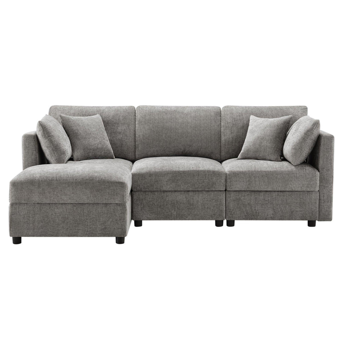 Sofá cama convertible de 3 plazas, sofá esquinero en forma de L con reposapiés, 4 almohadas, reposabrazos ajustables, cómoda tela de chenilla, adecuado para sala de estar, oficina, apartamento