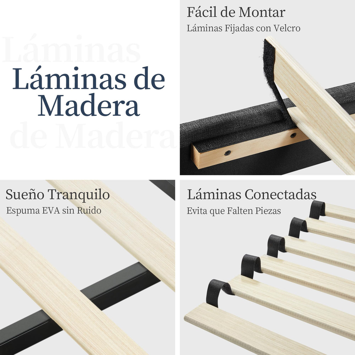 Yaheetech Cama Doble Tapizada 140 x 200cm con Somier de Lamas con Cabecero Rayado Moderno Estructura de Madera y Metal Marco de Cama para Adultos 2 Personas Beige
