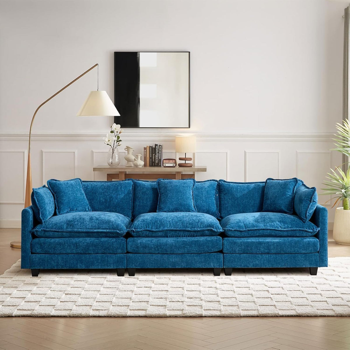 Sofá Modular Modular de 380.0 cm en Forma de L, sofás Convertibles de Gran tamaño, sofá de felpilla de 4 plazas con Asiento Profundo SleeperCloud con Almohadas y 2 otomanas para Sala de