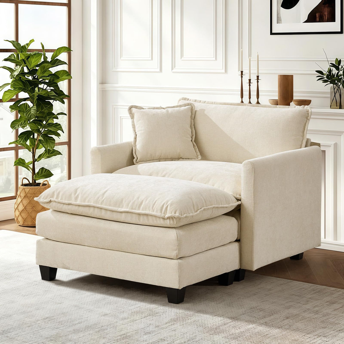 Sofá Modular Modular de 380.0 cm en Forma de L, sofás Convertibles de Gran tamaño, sofá de felpilla de 4 plazas con Asiento Profundo SleeperCloud con Almohadas y 2 otomanas para Sala de