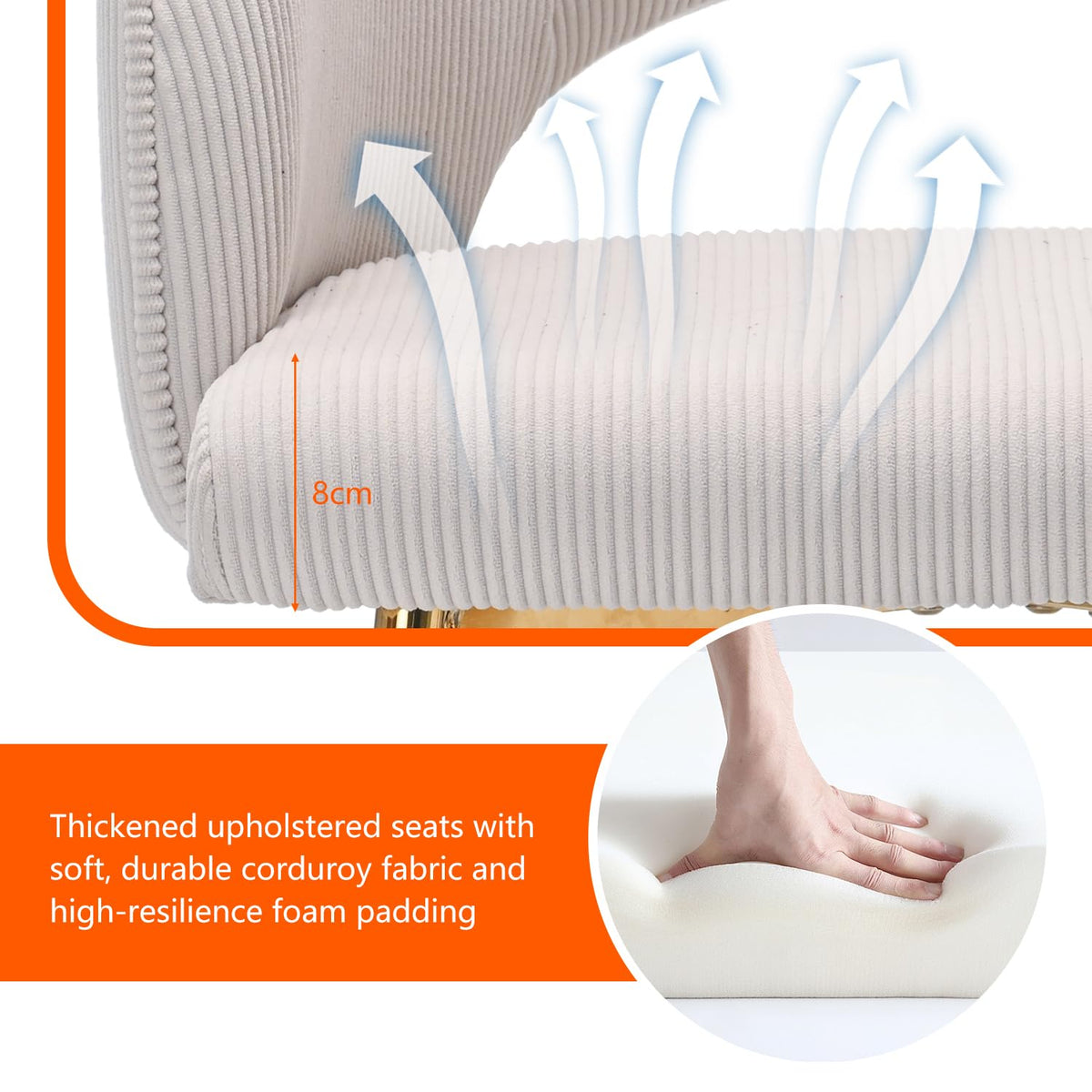 Juego de 6 sillas de comedor de terciopelo, sillas tapizadas con reposabrazos, patas doradas, sillas de cocina, para salón, dormitorio, oficina (6, blanco crema)