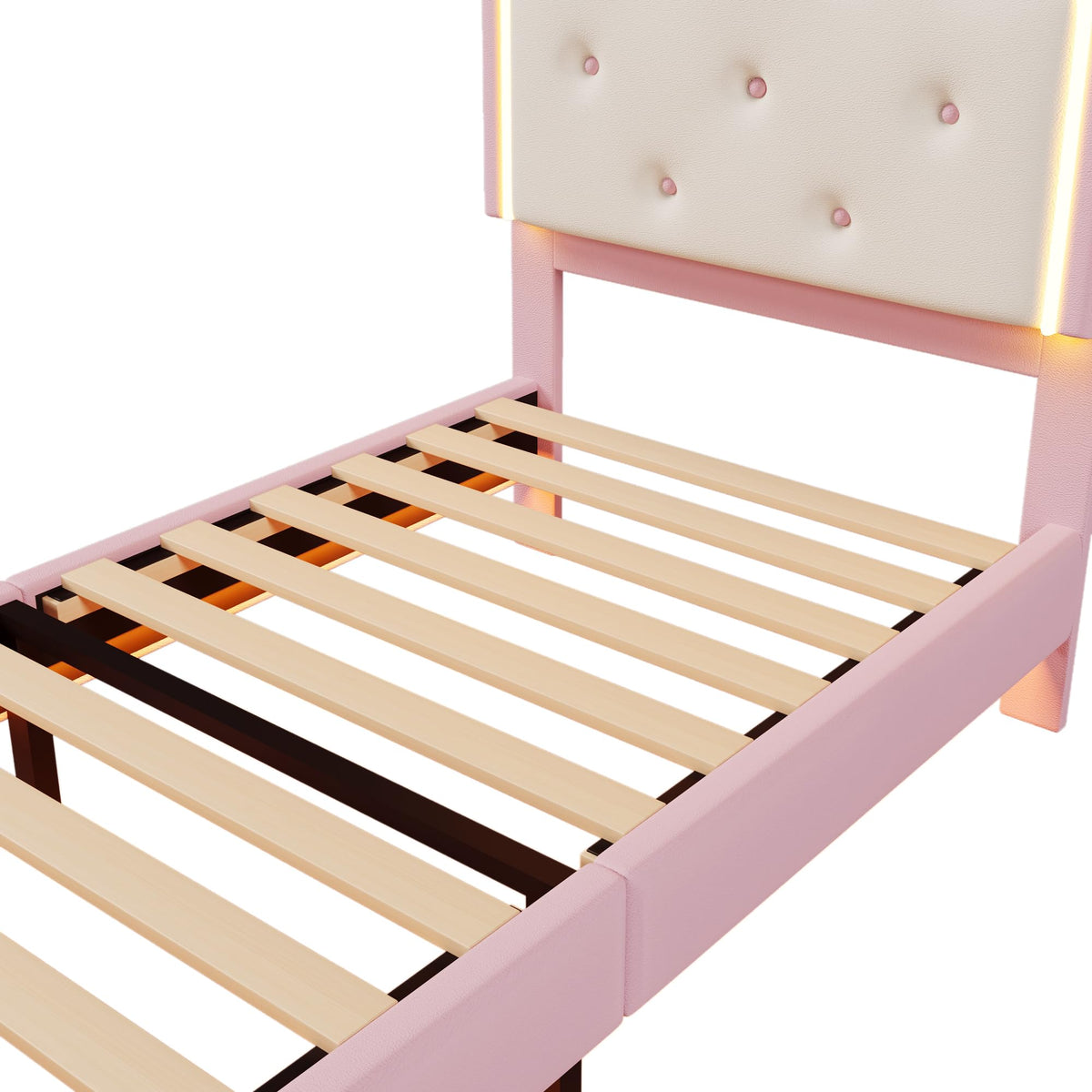Kebnor Cama tapizada con somier, luz ambiental con mando a distancia, diseño de princesa heredera, material PU, color rosa (sin colchón) (140 x 200 cm)