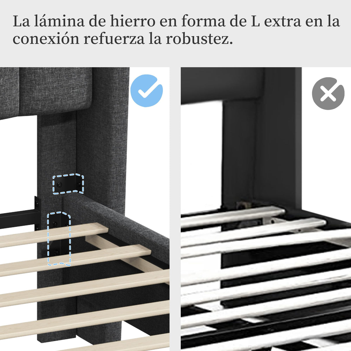 Yaheetech Cama Doble Tapizada 140 x 200cm con Somier de Lamas con Cabecero Rayado Moderno Estructura de Madera y Metal Marco de Cama para Adultos 2 Personas Beige
