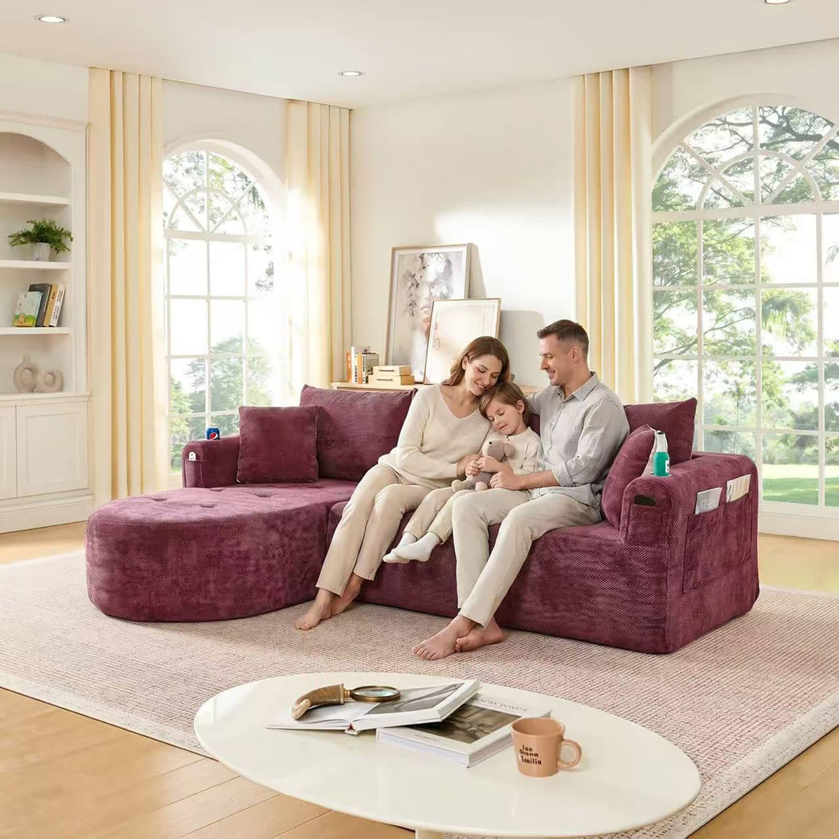 KOMHTOM Sofá Chaise Longue en L con Cojines (Negro)