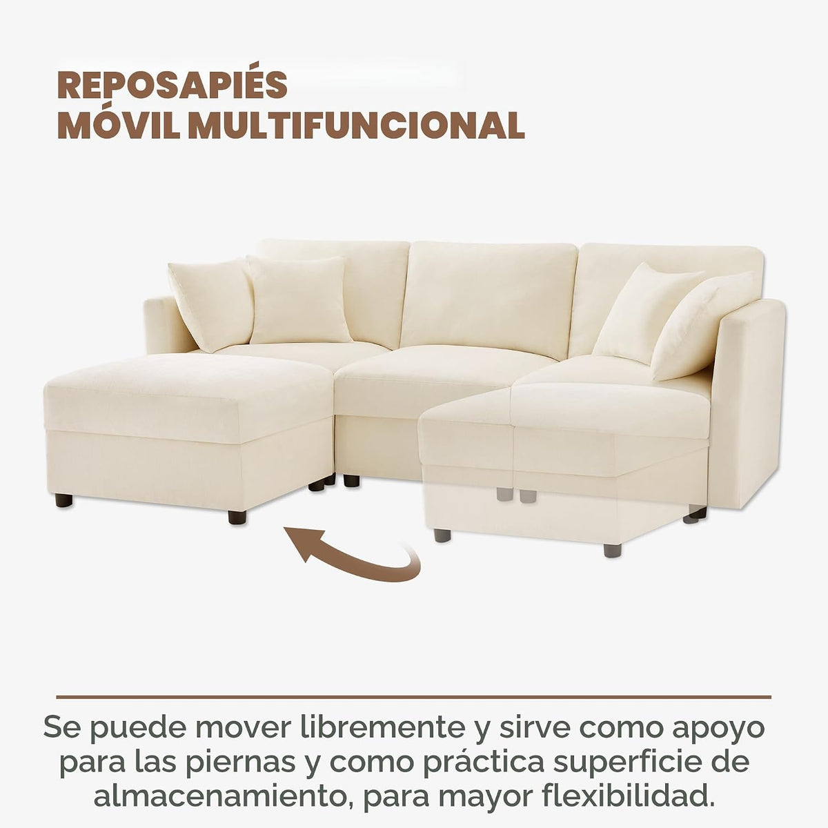 Sofá cama convertible de 3 plazas, sofá esquinero en forma de L con reposapiés, 4 almohadas, reposabrazos ajustables, cómoda tela de chenilla, adecuado para sala de estar, oficina, apartamento