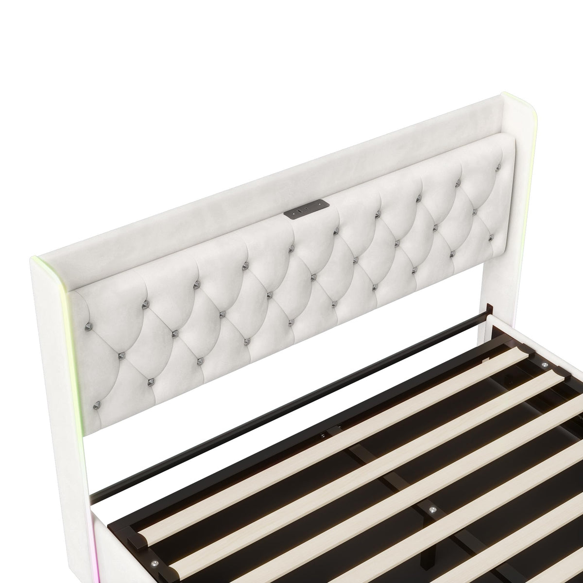 Cama tapizada de 160 x 200 cm, cama doble LED con espacio de almacenamiento, cabecero y función de carga USB C, cama de almacenamiento hidráulico, respaldo con somier de láminas de madera