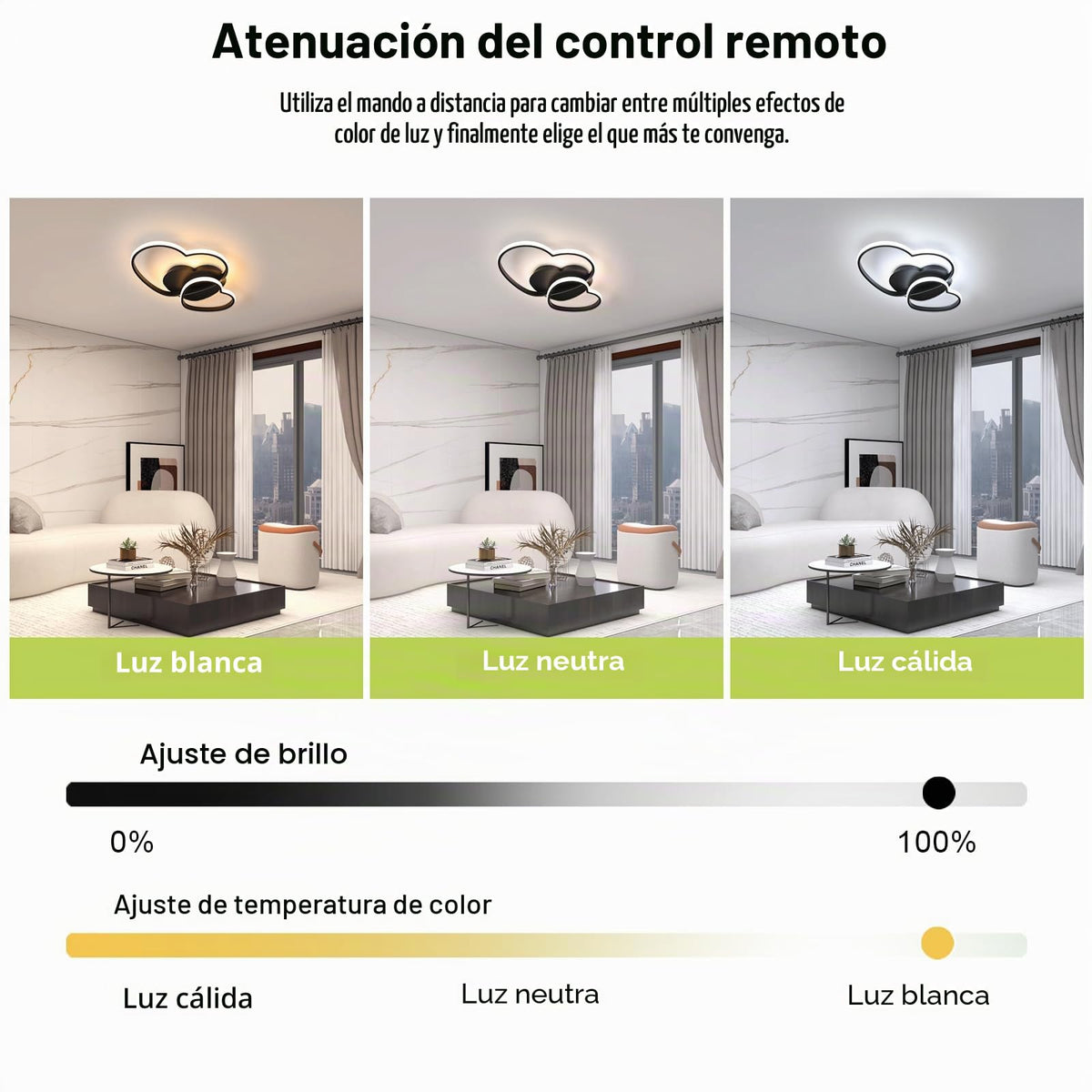 Riserva Plafon Techo LED Regulable 48W, Forma de Corazón, 3000K-6500K, Oro