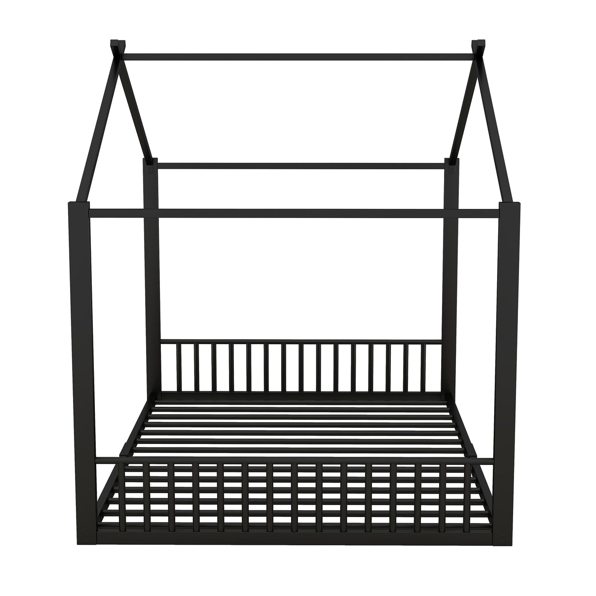 Cama infantil de 90 x 200 cm, dos camas de 90 cm con protección anticaídas, cama doble con modelado de casa, marco de hierro, color blanco, ideal para 2 niños