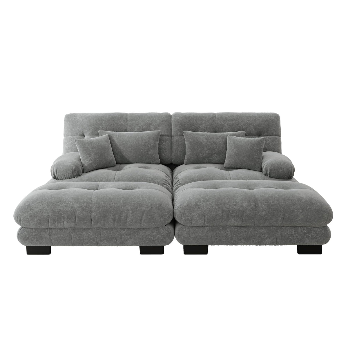 Sofá esquinero de chenilla nublado para salón, sofá doble con reposabrazos anchos, 2 cojines lumbares, 2 cojines decorativos y 2 otomanas, 220 x 140 x 81 cm (rosa)