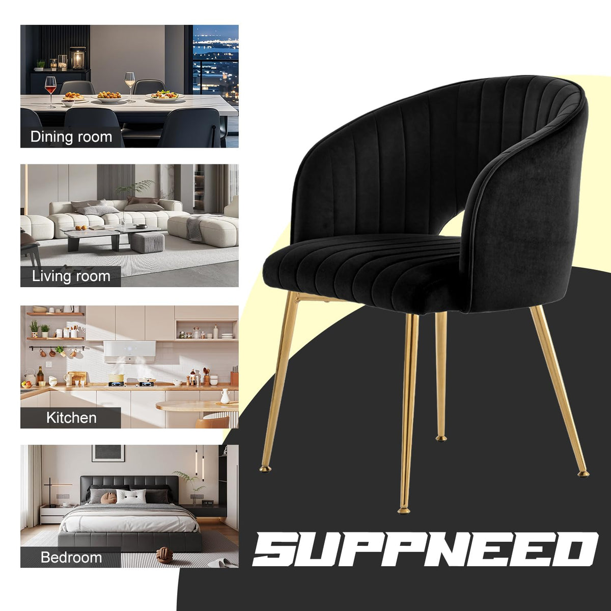 Juego de 6 sillas de comedor de terciopelo, sillas tapizadas con reposabrazos, patas doradas, sillas de cocina, para salón, dormitorio, oficina (6, blanco crema)