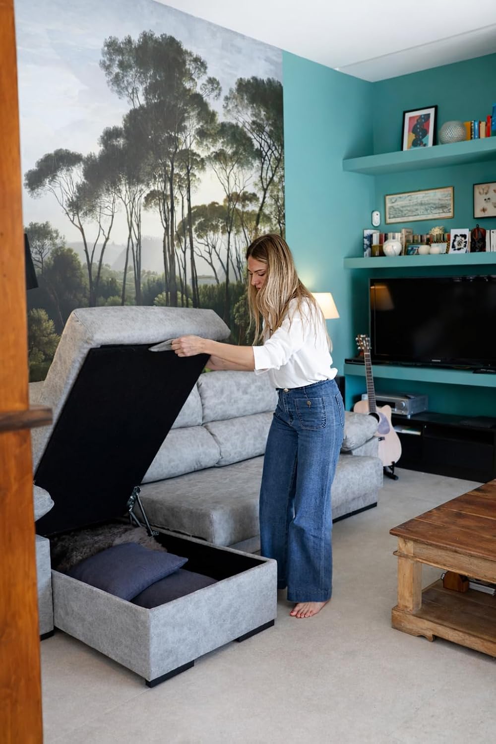 DUPI Sofá Chaiselongue Sleep Pro | Arcón Reversible Izquierda/Derecha | 265x96x148 cm | Gris