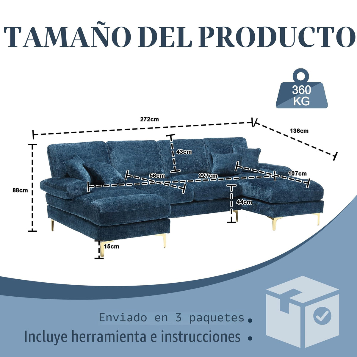 Lubvtti Sofá Moderno en U con iluminación Ambiental LED y Puerto USB+Type-C,sofá 4 plazas con 4 Cojines de Lujo y Respaldo ergonómico, sofá cheslong 4 plazas,Terciopelo,Negro
