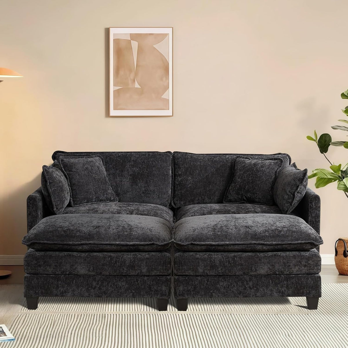 Sofá Modular Modular de 380.0 cm en Forma de L, sofás Convertibles de Gran tamaño, sofá de felpilla de 4 plazas con Asiento Profundo SleeperCloud con Almohadas y 2 otomanas para Sala de