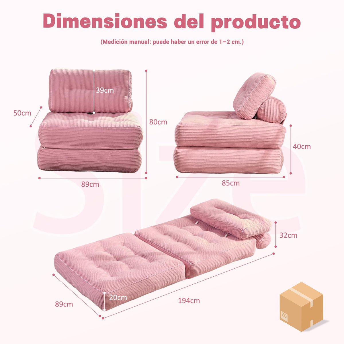 Sofá Convertible 4 en 1, Sofá Cama 1 Plaza, Pana, Negro