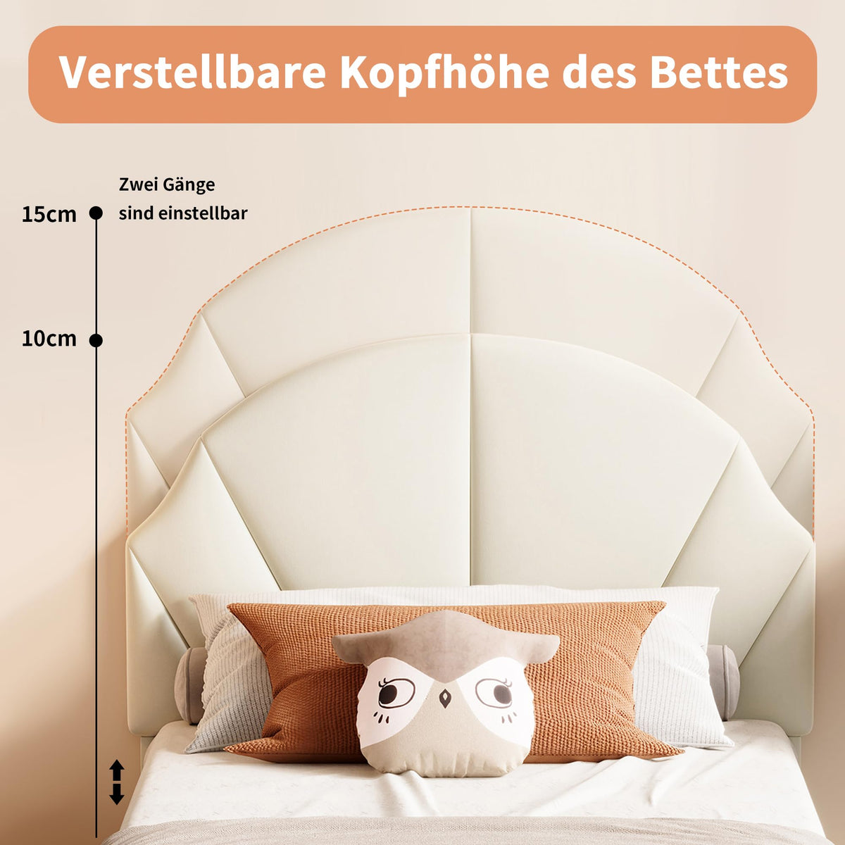 Cama Infantil tapizada 140 x 200 cm con LED, Cama tapizada para niños 140 x 200 con cabecera Ajustable Marco de Camas, Camas de Princesa para Niña en Forma de Corona con Somier(Rosa, 140 x 200)