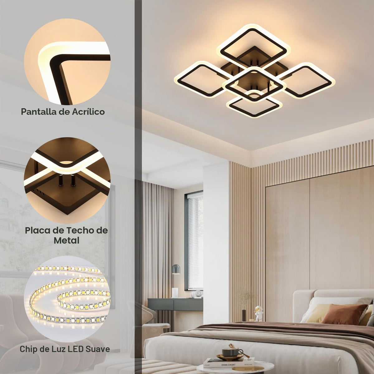 Riserva Plafon Techo LED Regulable 48W, Forma de Corazón, 3000K-6500K, Oro