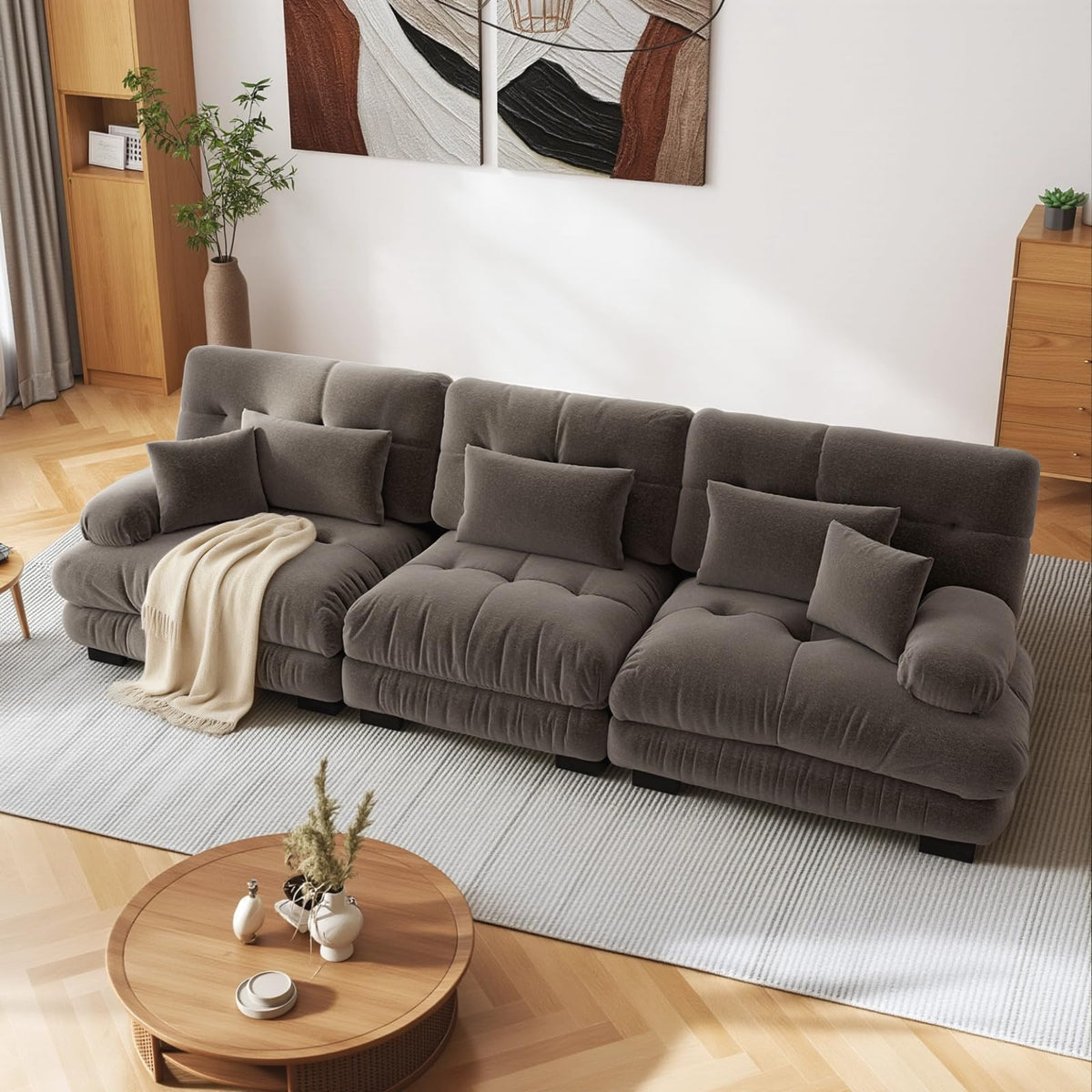 SoarFlash Sofá U Modular de 4 plazas para salón Moderno, sofá Nube de Tela Chenille con reposabrazos, Color Amarillo, 145×406 cm
