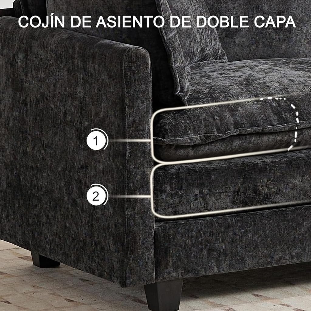 Sofá Modular Modular de 380.0 cm en Forma de L, sofás Convertibles de Gran tamaño, sofá de felpilla de 4 plazas con Asiento Profundo SleeperCloud con Almohadas y 2 otomanas para Sala de