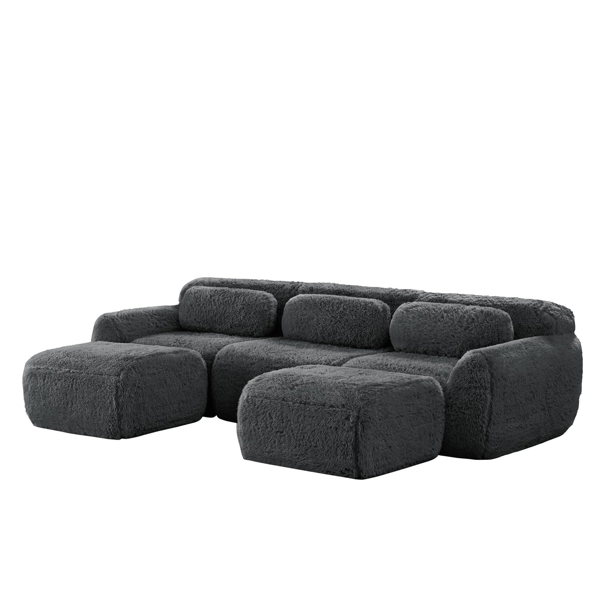 Sofá modular en forma de U, tela de felpa, sin montaje, base antideslizante, con cojín, soporte ergonómico, espuma de alta elasticidad, adecuado para sala de estar, dormitorio (caqui claro)