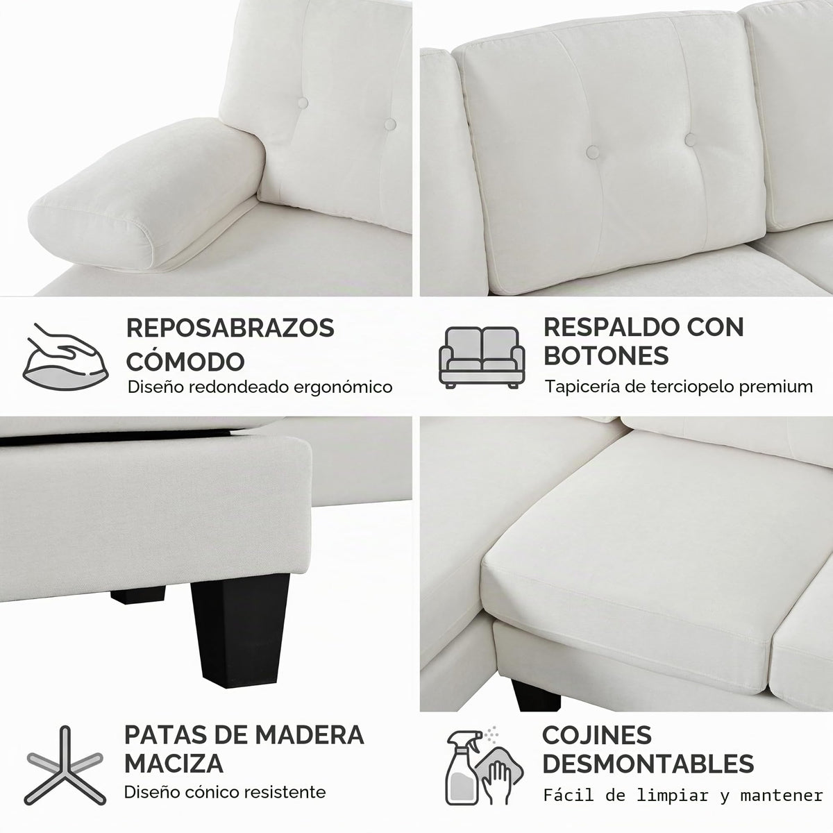 Sofá modular de 6 plazas, sofá esquinero en forma de L/U, puertos USB/tipo C, portavasos y espacio de almacenamiento, tela de chenilla, 7 cojines, salón, dormitorio y oficina, color beige