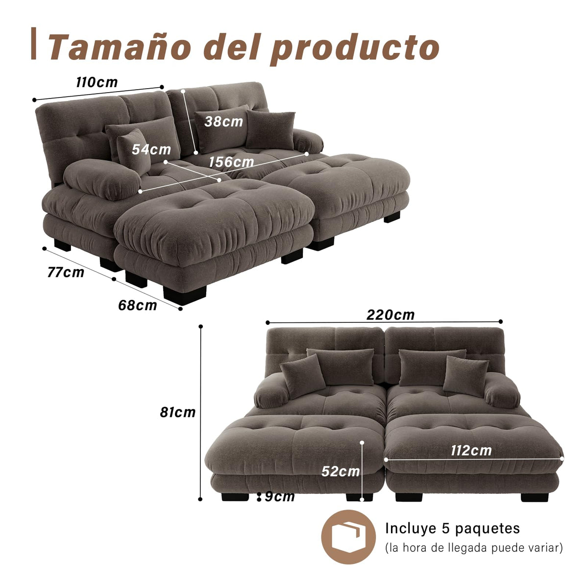 SoarFlash Sofá U Modular de 4 plazas para salón Moderno, sofá Nube de Tela Chenille con reposabrazos, Color Amarillo, 145×406 cm