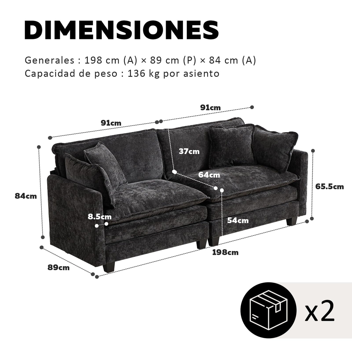 Sofá Modular Modular de 380.0 cm en Forma de L, sofás Convertibles de Gran tamaño, sofá de felpilla de 4 plazas con Asiento Profundo SleeperCloud con Almohadas y 2 otomanas para Sala de
