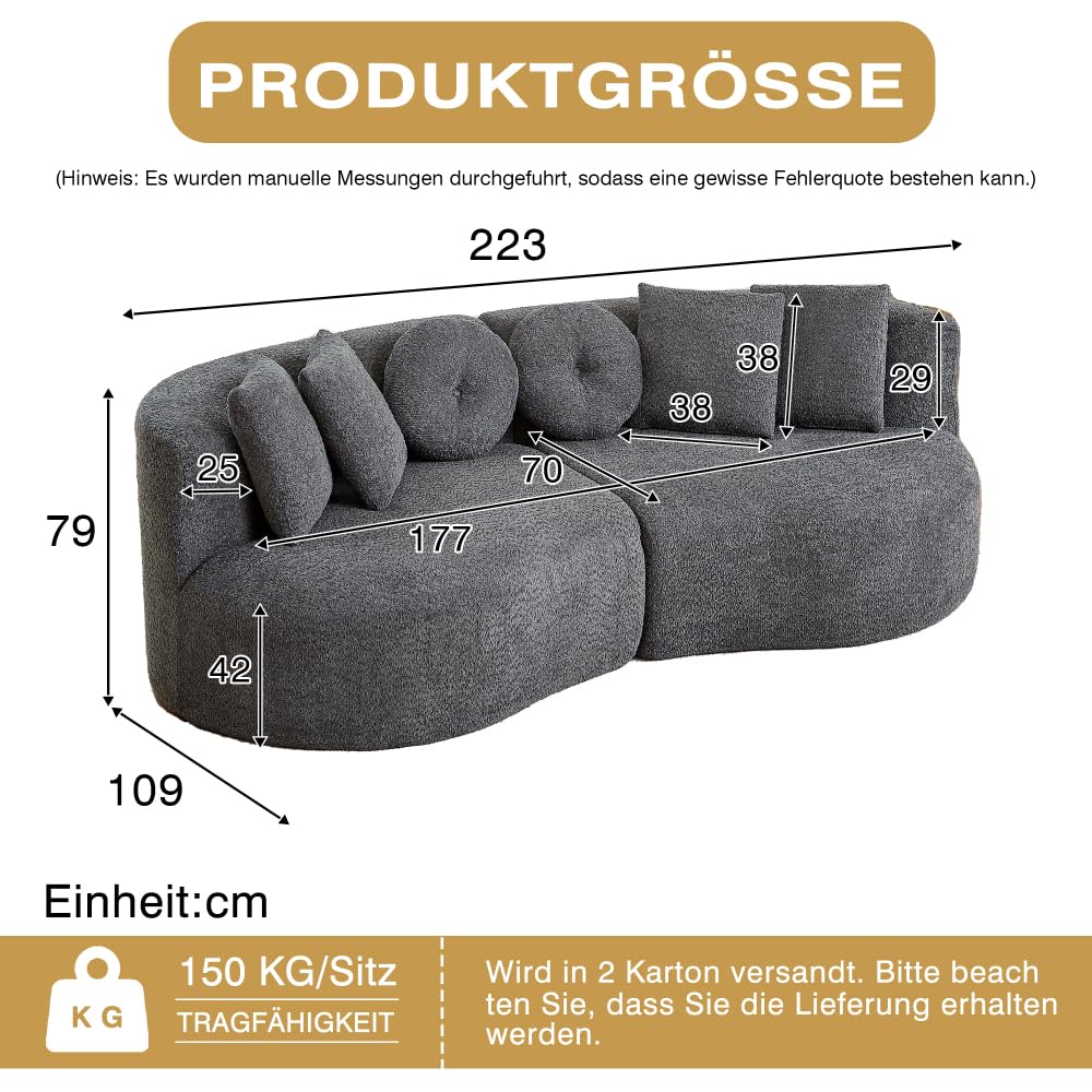 Bladez Sofá modular de 4 plazas chenilla sofá curvado en la nube gris
